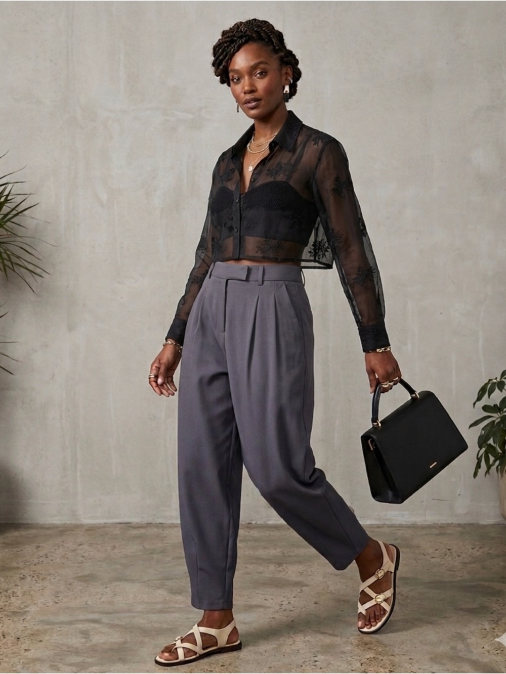 Halara High-Waist Pleated Barrel Pants - Gray